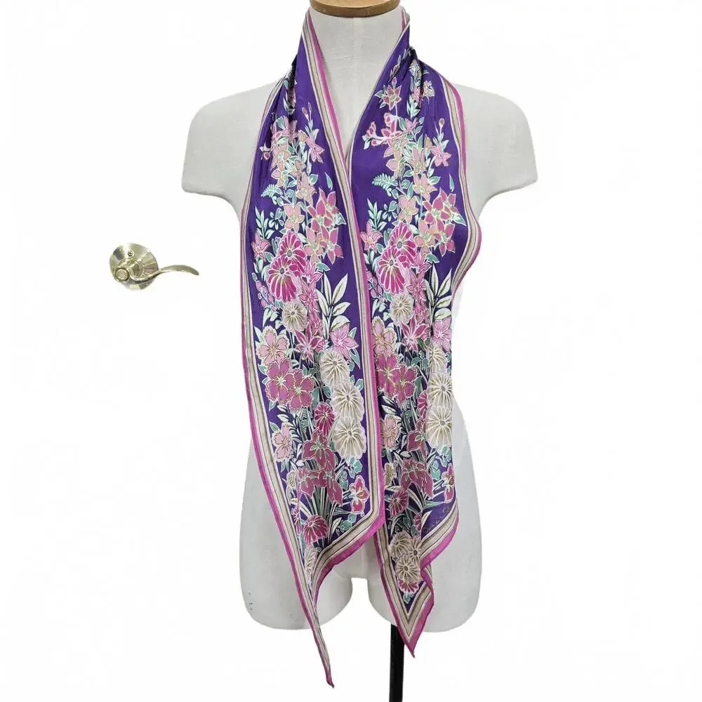 Vintage Floral with Metallic printing Silk Scarf‎ by Osca de la Renta